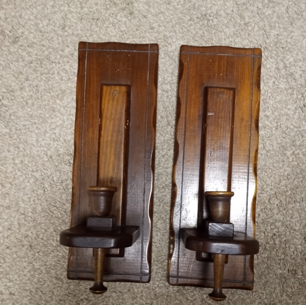 Wooden Wall Candle Sconces - Brown (Unknown Brand)